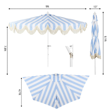 Beverly 9 ft. Designer Classic Scalloped Fringe Half Market Patio Umbrella